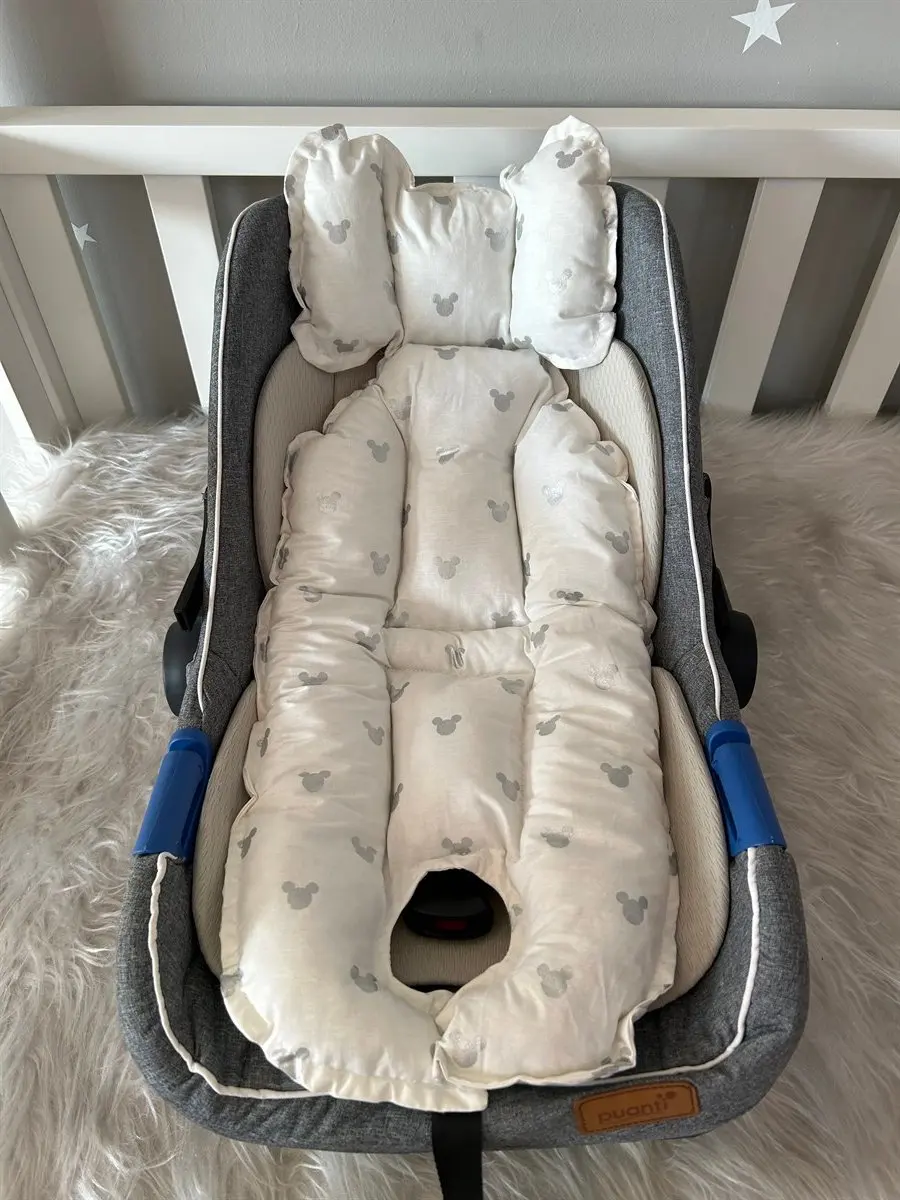Handmade Gray Mickey Patterned Car Seat Cushion - Stroller Cushion