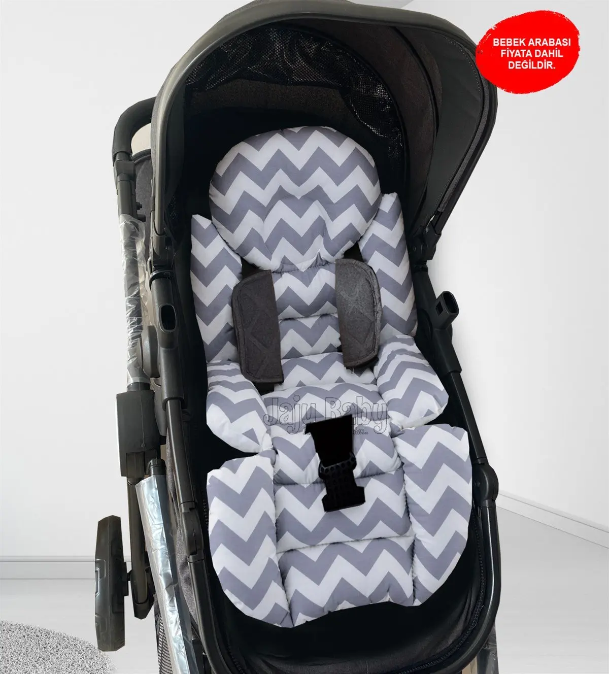 Handmade Gray Zigzag Baby Stroller Cushion