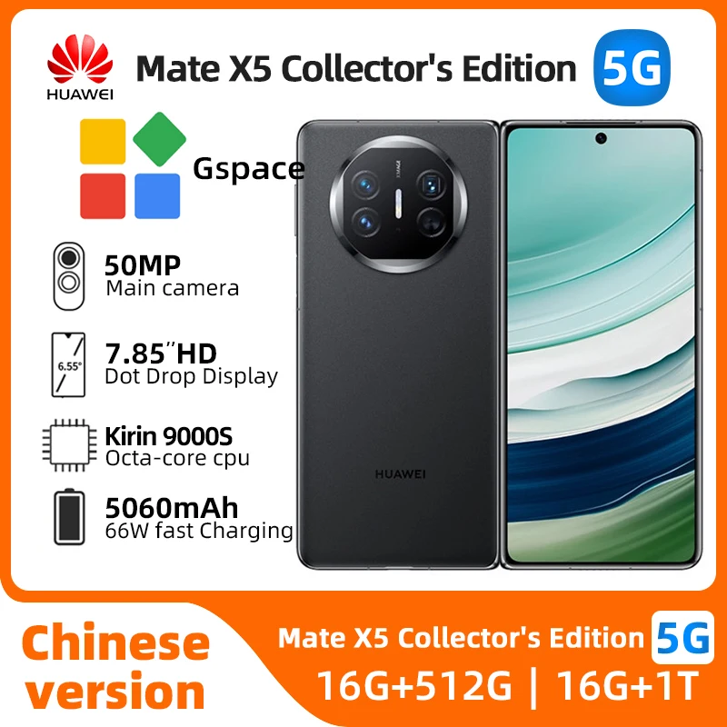 HUAWEI mateX5 Collector's Edition Smartphone Kirin 9000s 7.85“ Fold Screen 50MP Camera 66W Charge 5060mAh HarmonyOS Used Ph