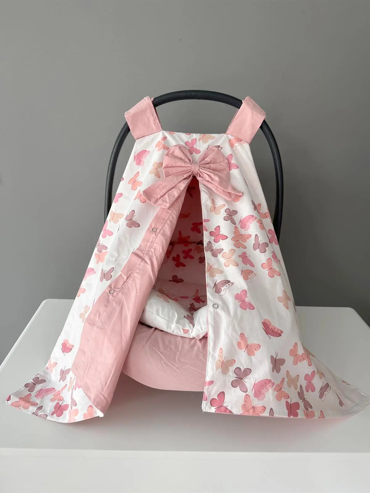 Handmade Pink Butterfly Design Stroller Cover Sheet and Stroller Cushion Set of 3