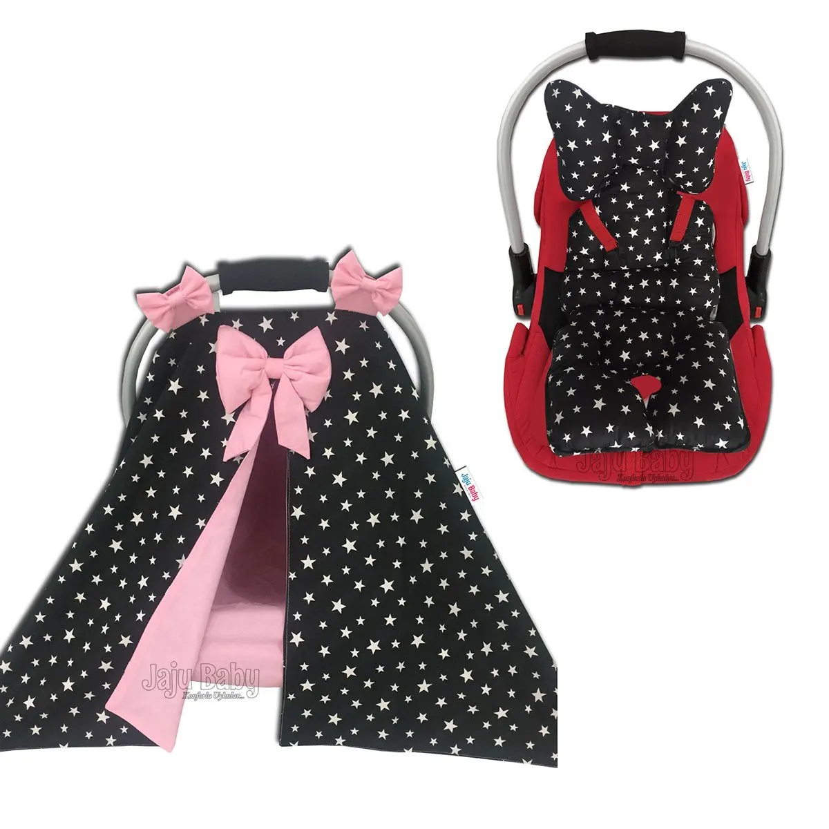 Handmade Black Star Stroller Cover Sheet and Stroller Cushion Set of 3