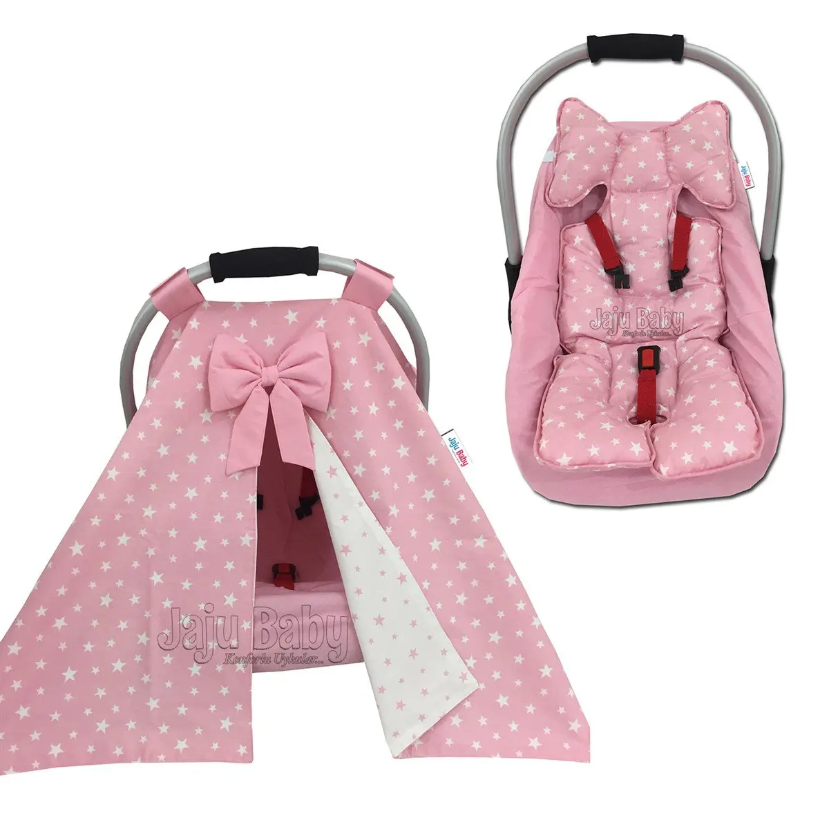 Handmade Pink Stroller Cover Sheet and Stroller Cushion Set of 3