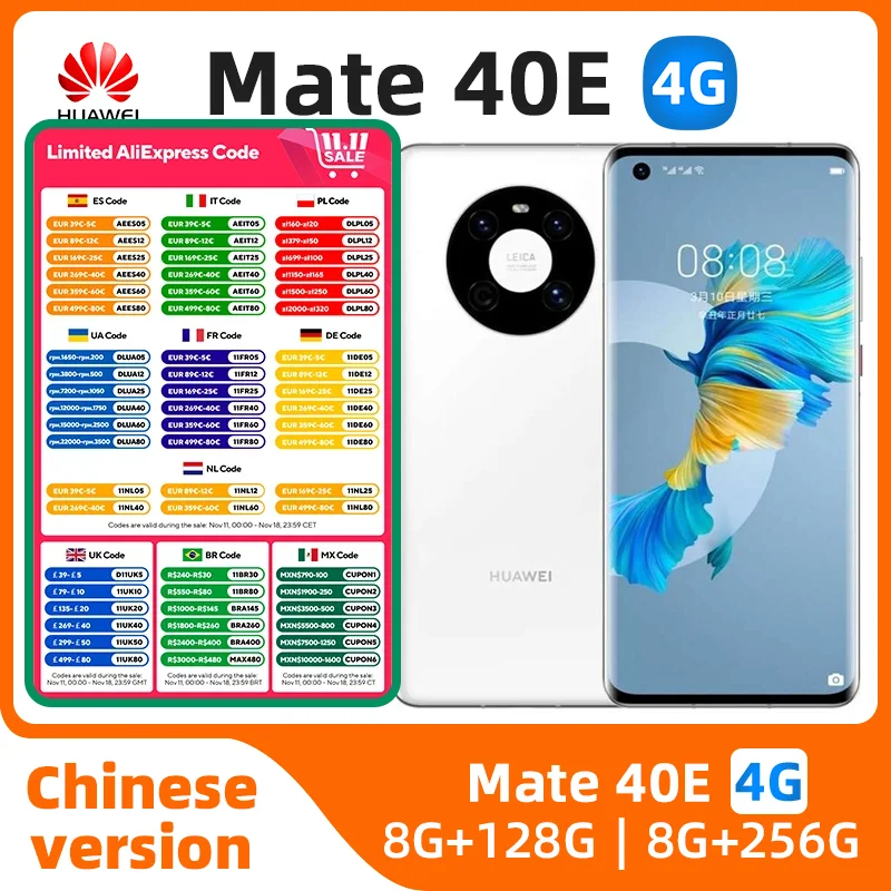 Huawei Mate 40E 4g SmartPhone Kirin 990E 4g 6.5" 90HZ Screen 50MP Camera 4700mAh 40W Charge HarmonyOS Original Used Phone