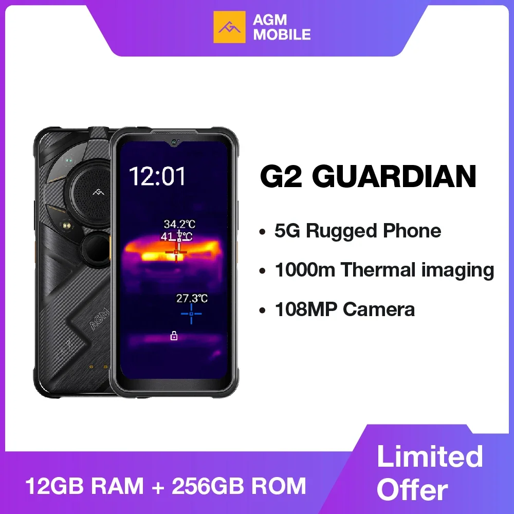 AGM G2 Guardian 5G Rugged Smartphone 500m Thermal Imaging, 10mm Lens, 25FPS, 108MP+32MP Camera, 12GB+256GB, 7000mAh Battery,