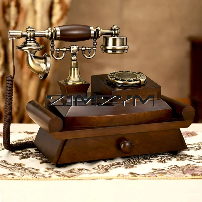 Retro Corded Rotary Telephone With Electronic Ringtone, 1 Drawer, Classic Style Dial Telephone For Home And Office Decoration