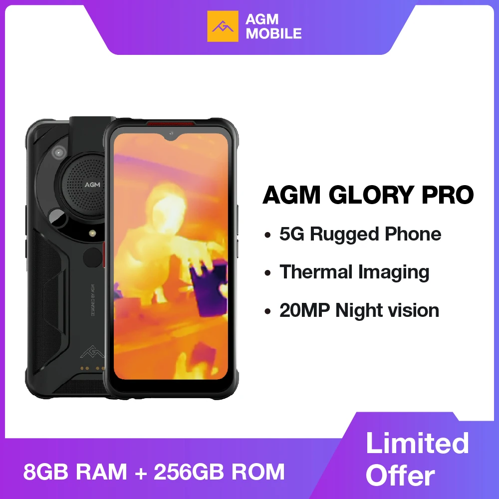 AGM Glory Pro 5G Thermal Imaging Camera 6200mAh Large Capacity Battery 8GB 256GB Night Vision 20MP Supprot NFC