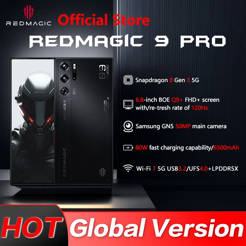 Global Version RedMagic 9 Pro 5G Phone 6.8" Q9+ Full Flat FHD+ Gaming Phone Snapdragon 8 Gen 3 6500mAh 80W Charge 50MP NFC