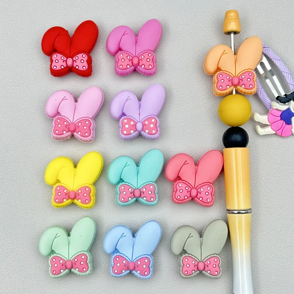 10PC Rabbit Ears Beads 11 Colors Teethe Baby DIY String Pen Bead Nipple Chains Jewelry Accessories Teethe Silicone Focal Beads