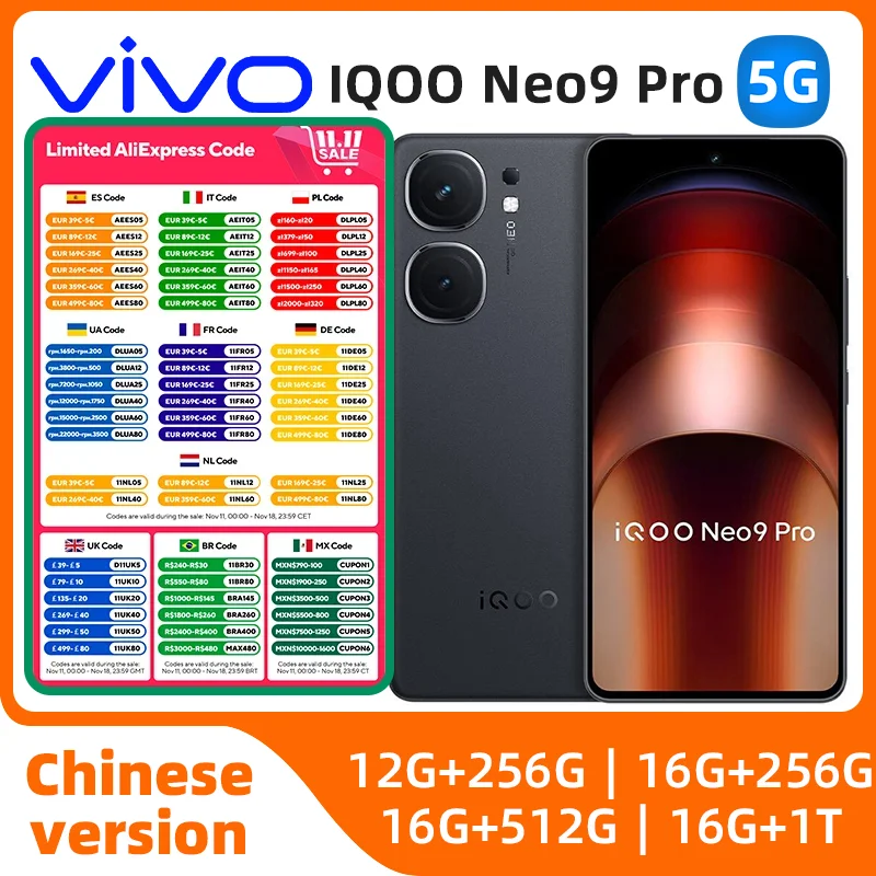 iQOO Neo9 Pro 5g SmartPhone Dimensity9300 6.78inch 144HZ Screen 50MP+16MP Camera 5160mAh 120w Charge Original Android Used Phone