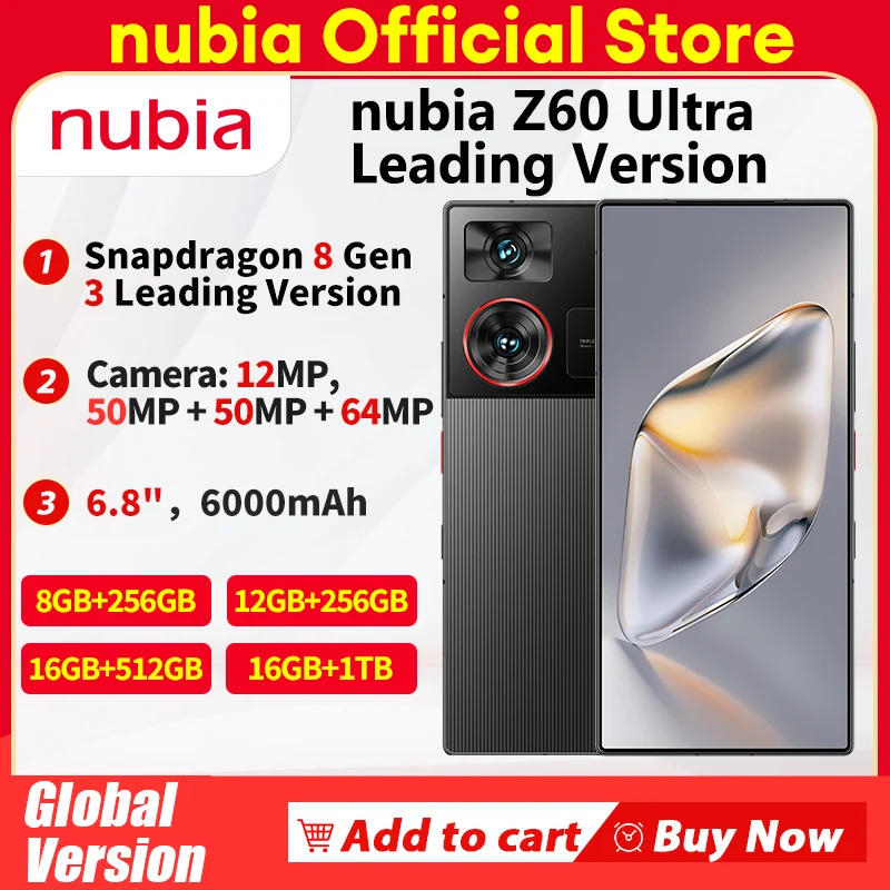 Nubia Z60 Ultra Leading Version Global Version 6.8" Smartphone 5G NX721J Snapdragon 8 Gen 3 6000mAh 80W Under screen camera