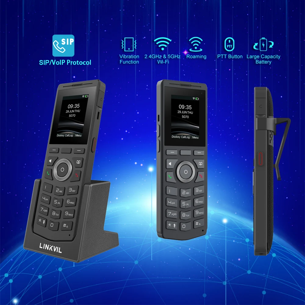 LINKVIL Portable Dual Band IP Phone with Belt Clip Wireless SIP Telephone with Lithium Battery Charging Phone