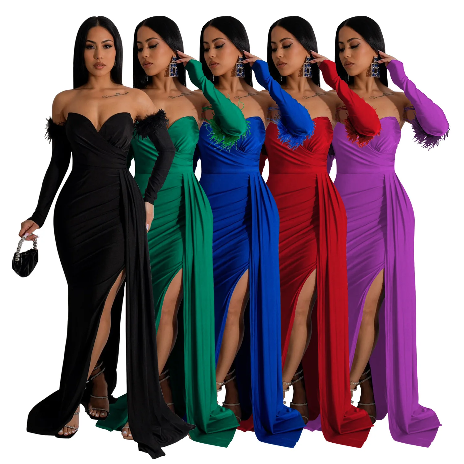 EINYOO Zevity Luxury Women's Mesh Diamonds Long Dresses See-through Senior Prom Party Wedding Vestidos Female Clothing Traf