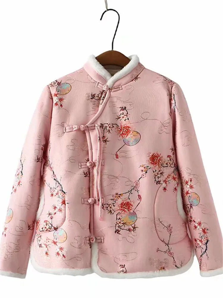 Plus Size Women's Clothing Winter Coat Warm Jacket With Chinese Style Flowers Design Thickened Coat With Cotton And Plush I