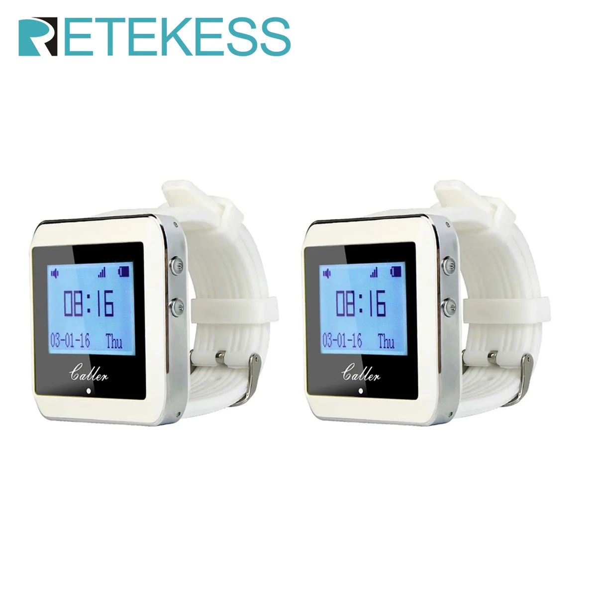 Retekess Restaurant Wireless Call Paging System 2 White RF Wrist Watch Receiver 433MHz 999 Channel For Cafe Bar Fast Food Hotel