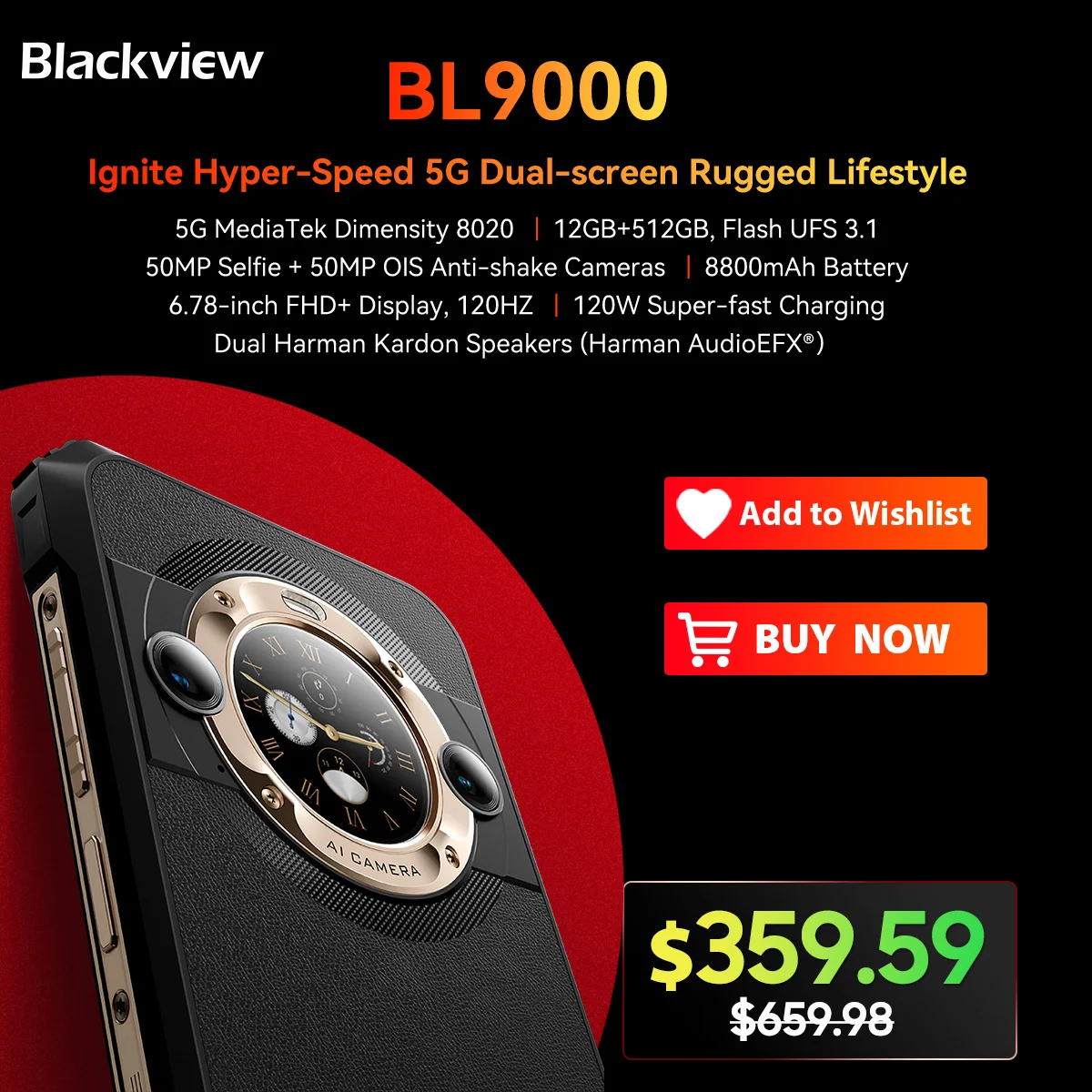 [World Premiere] Blackview BL9000 5G Rugged Smartphone 6.78" 2.4K Screen 24GB 512GB Mobile Phone 50MP 8800mAh With 120W Cha