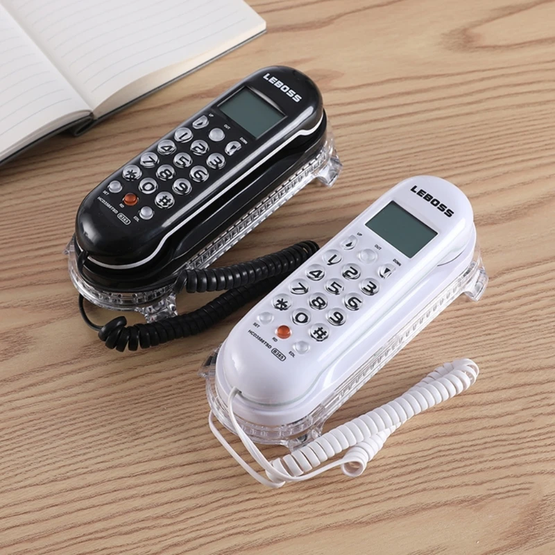 Crystal Base B365 Mini Wall mounted Phone Home Office Fixed Landline Clear LCD Display Redail Functions Multi Language Easy Use