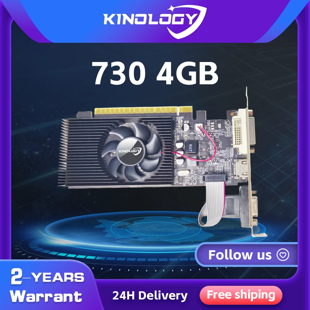 Kinology GT730 4GB DDR3 128Bit Graphics Card with HDMI VGA DVI Port PCI-E2.0X16 Computer Graphics Video Card for Office/Home