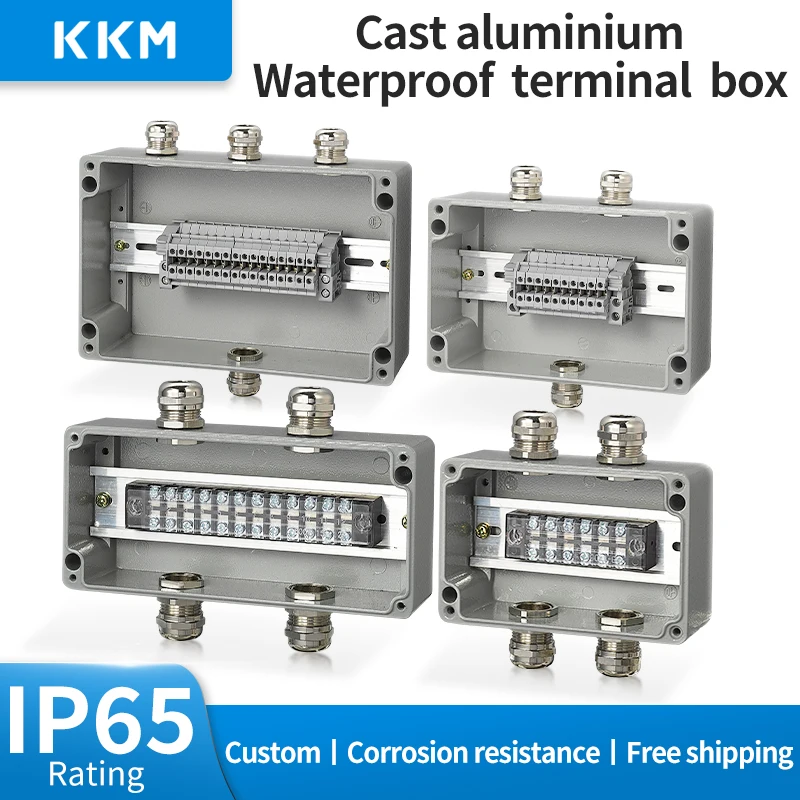 Waterproof Wiring terminal box With Cable Glands Cast aluminium Outdoor Indoor Wiring Junction Box Electric Enclosure Case