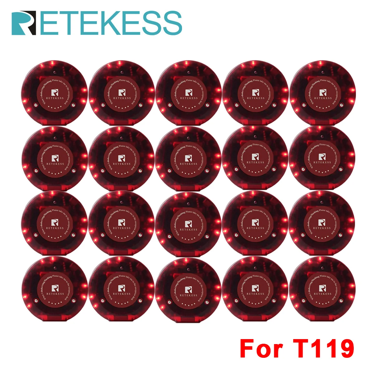RETEKESS T119 20Pc Coaster Pager Buzzer Receiver Set Wireless Restaurant Calling System for Coffee Shops Bars Food Trucks Hotels