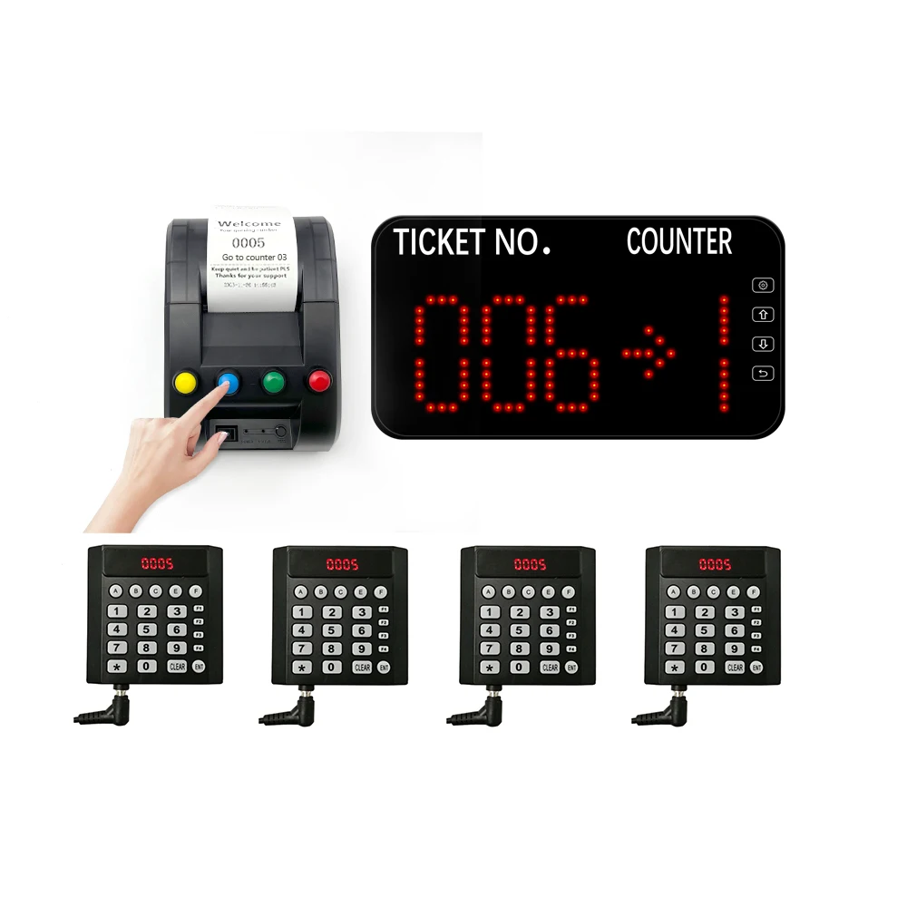 Queue Wireless Calling System Number Paging System Digital Number Display 3 Digit 4 Keybord Thermal Printer for Number Waiting