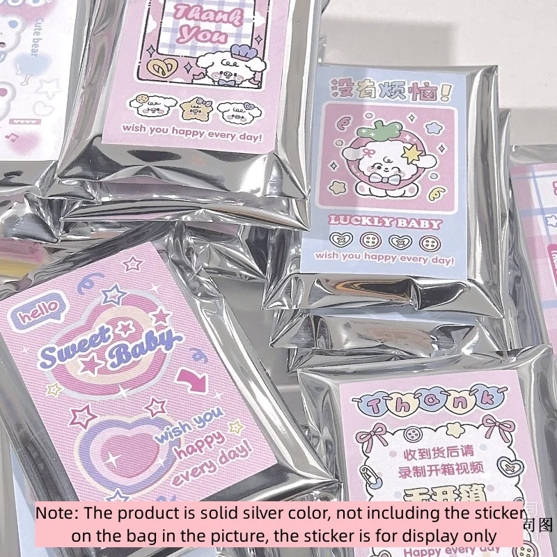 50pcs Korean Fashion Y2K Silver Packing Self-adhesive Bag Kpop Star 3-inch Photo Card Mailing Packaging Bag Letter Shipping Bag