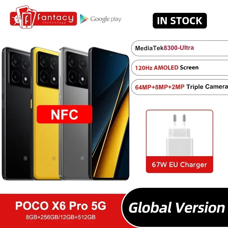 POCO X6 Pro 5G Global Version Smartphone Dimensity 8300-Ultra 6.67" 1.5K Flow AMOLED DotDisplay67W turbo charging 64MP 67W 