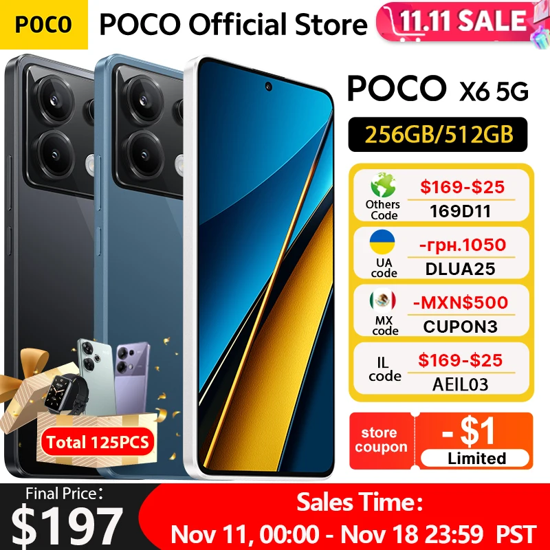 Global Version POCO X6 5G NFC Snapdragon 7s Gen 2 Smartphone 120Hz Flow AMOLED Display 64MP Camera with OIS 67W Charging 5100mAh