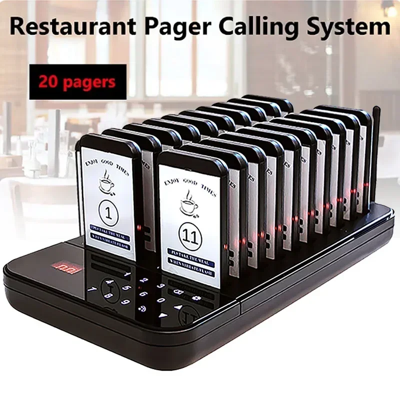Restaurant Pager Wireless Calling System 20 Vibrator Coaster Buzzer Beeper Receivers Queuing For Food Truck Bar Coffee Fast Food