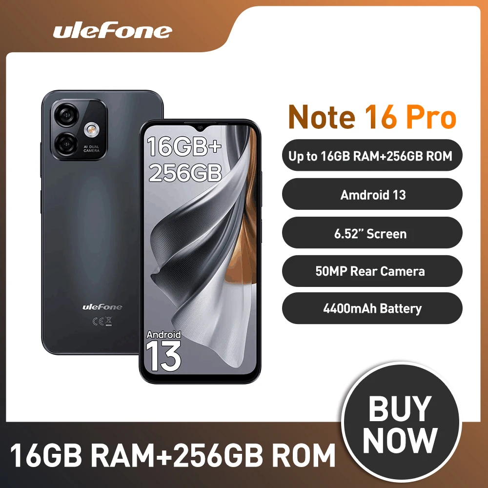 Ulefone Note 16 Pro Smartphone 8GB 256GB ROM Android 13 Global Version Phone 50MP 6.52 inch 4400mAh GPS 4G Cellular