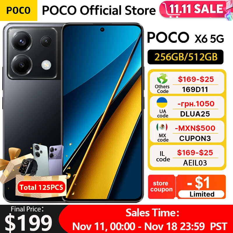 Global Version POCO X6 5G 6.67 AMOLED Display Snapdragon 7s Gen 2 Smartphone 120Hz AMOLED Display 64MP Camera OIS 67W Charging