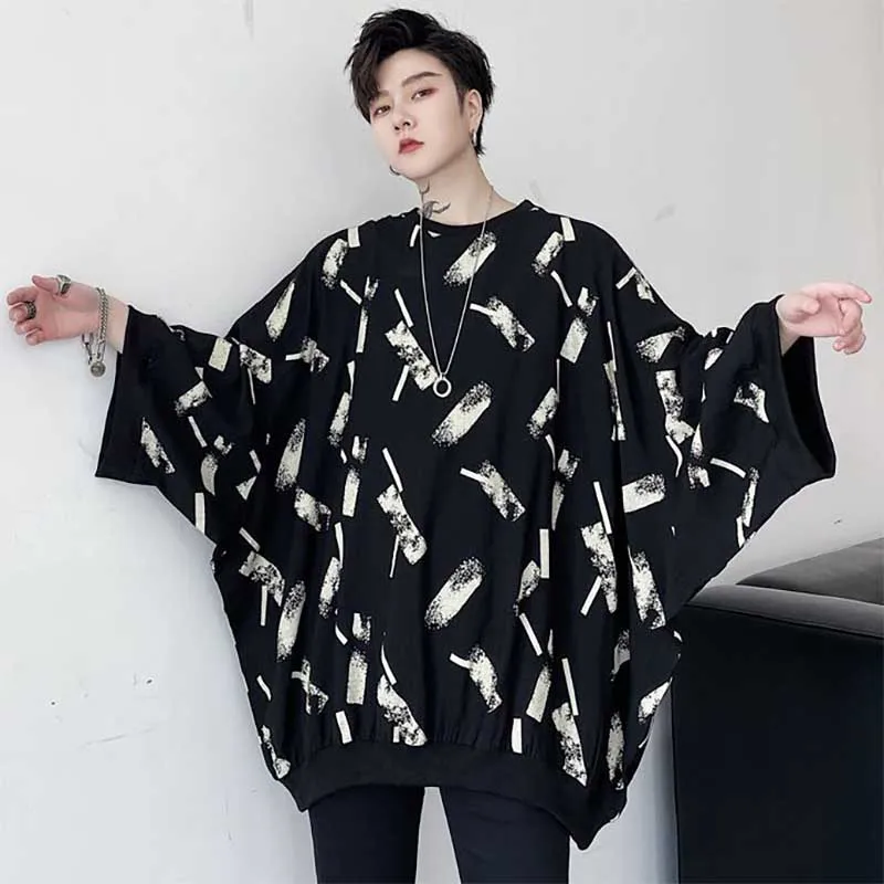 Fashion O-Neck Loose Printed Batwing Sleeve T-Shirts Men's Clothing 2024 Spring New Oversized Casual Tops All-match Tee Shi