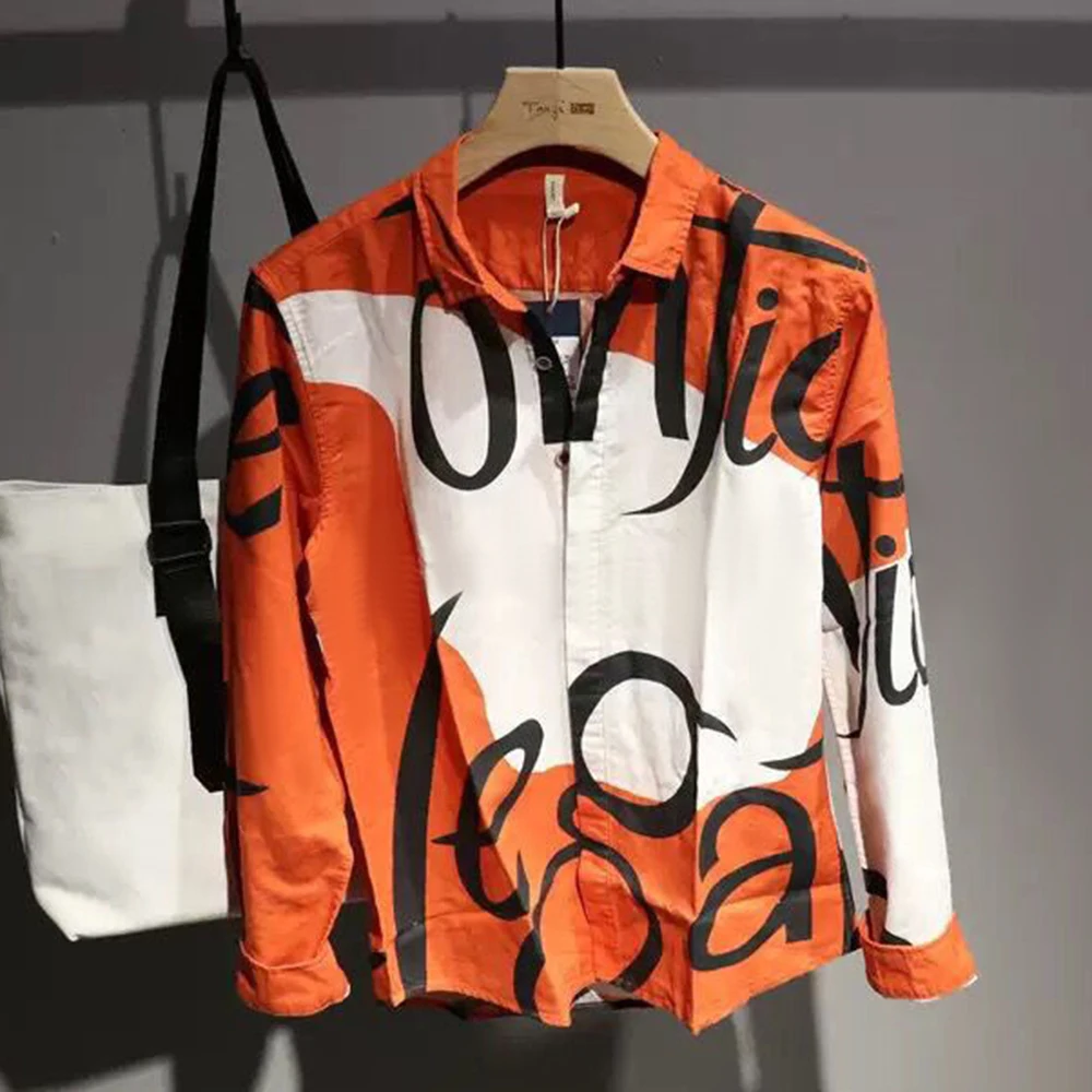 High-Quality Letter Graffiti Street Hip-Hop Tops For Men 2024 Spring Autumn Fashion Youth Trend Versatile Long-Sleeved Shirts