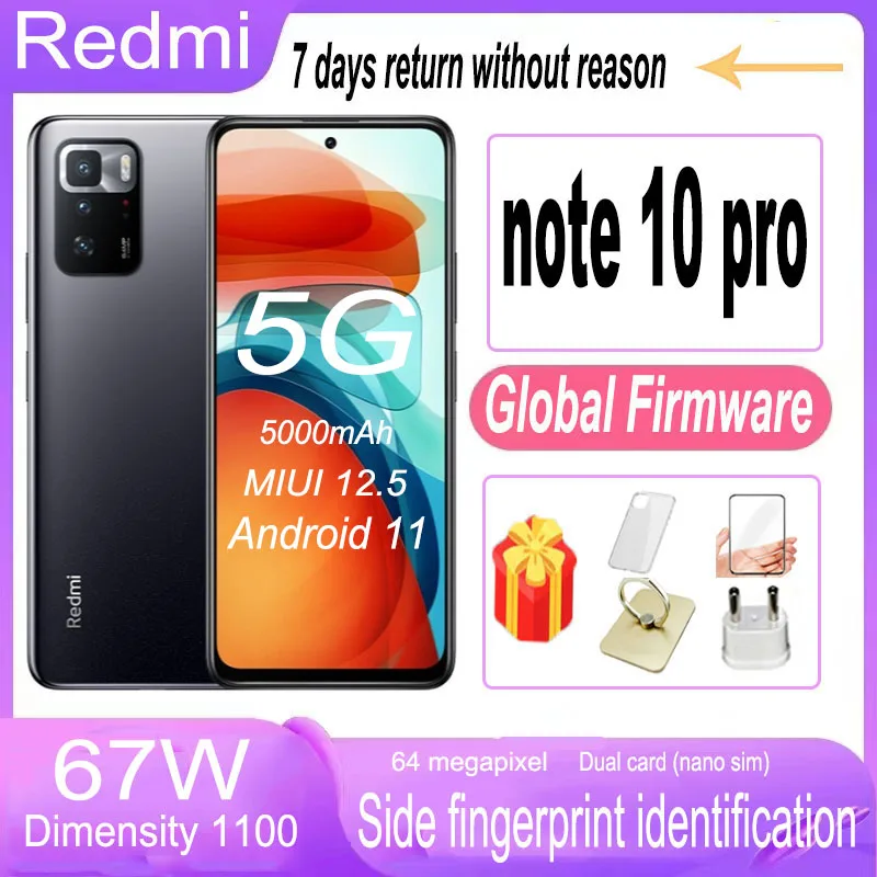 Global rom Xiaomi Redmi Note 10 pro 5G Smartphone Dimensity 1100 android 11 Cellphone Mobile phone used phones no charger