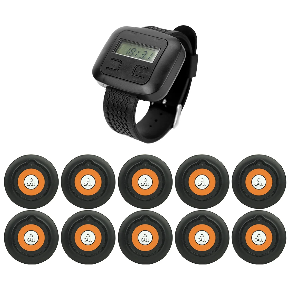 CTW02 1Pcs Wrist Watch Pager 10 Pcs CTT19 Call Button Transmitters Wireless Calling System Service for Restaurant Hotel Cafe Bar