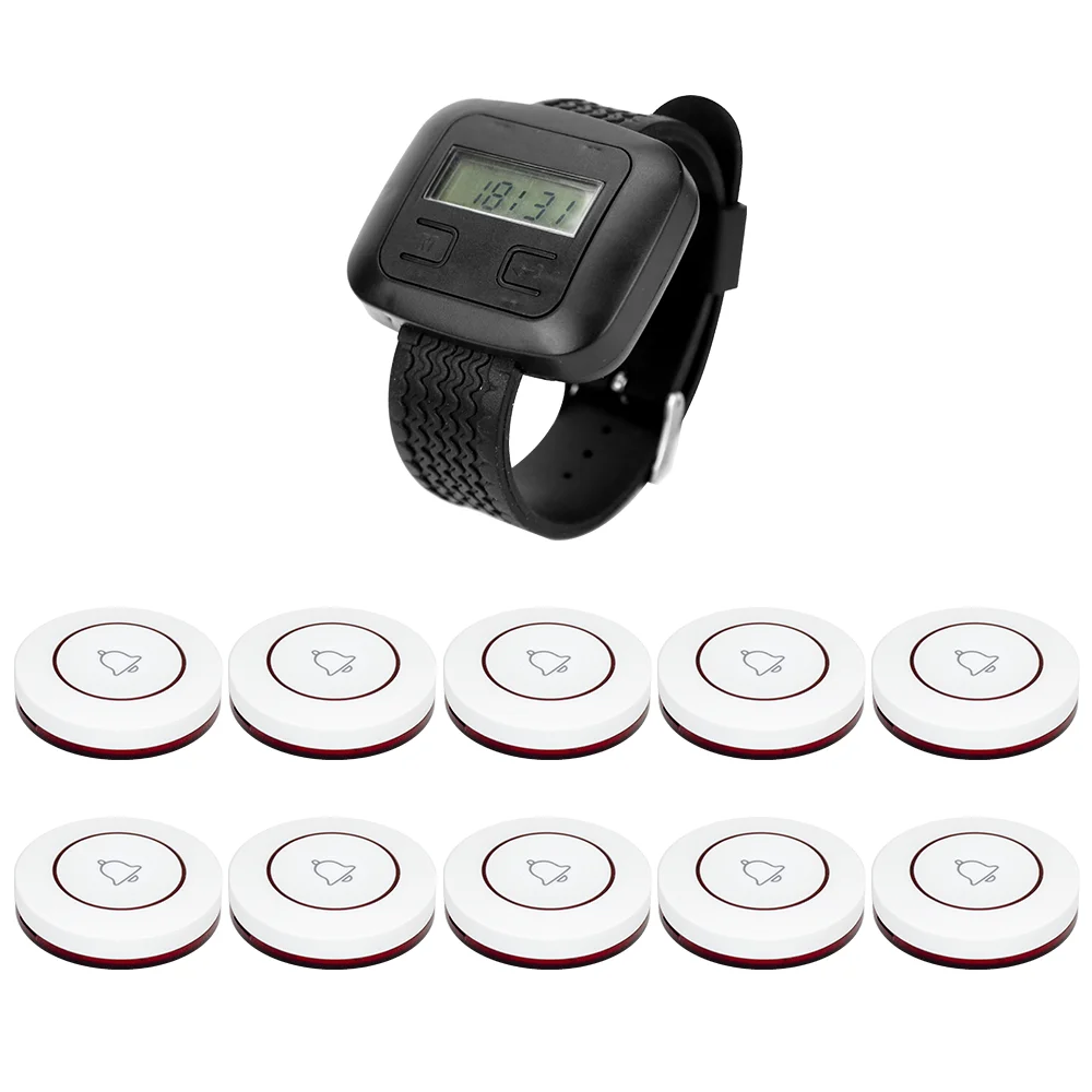 CTW02 Wrist Watch Pager Wireless Calling System Service 10 Pcs CTT12 Call Button Transmitters for Restaurant Hotel Cafe Bar