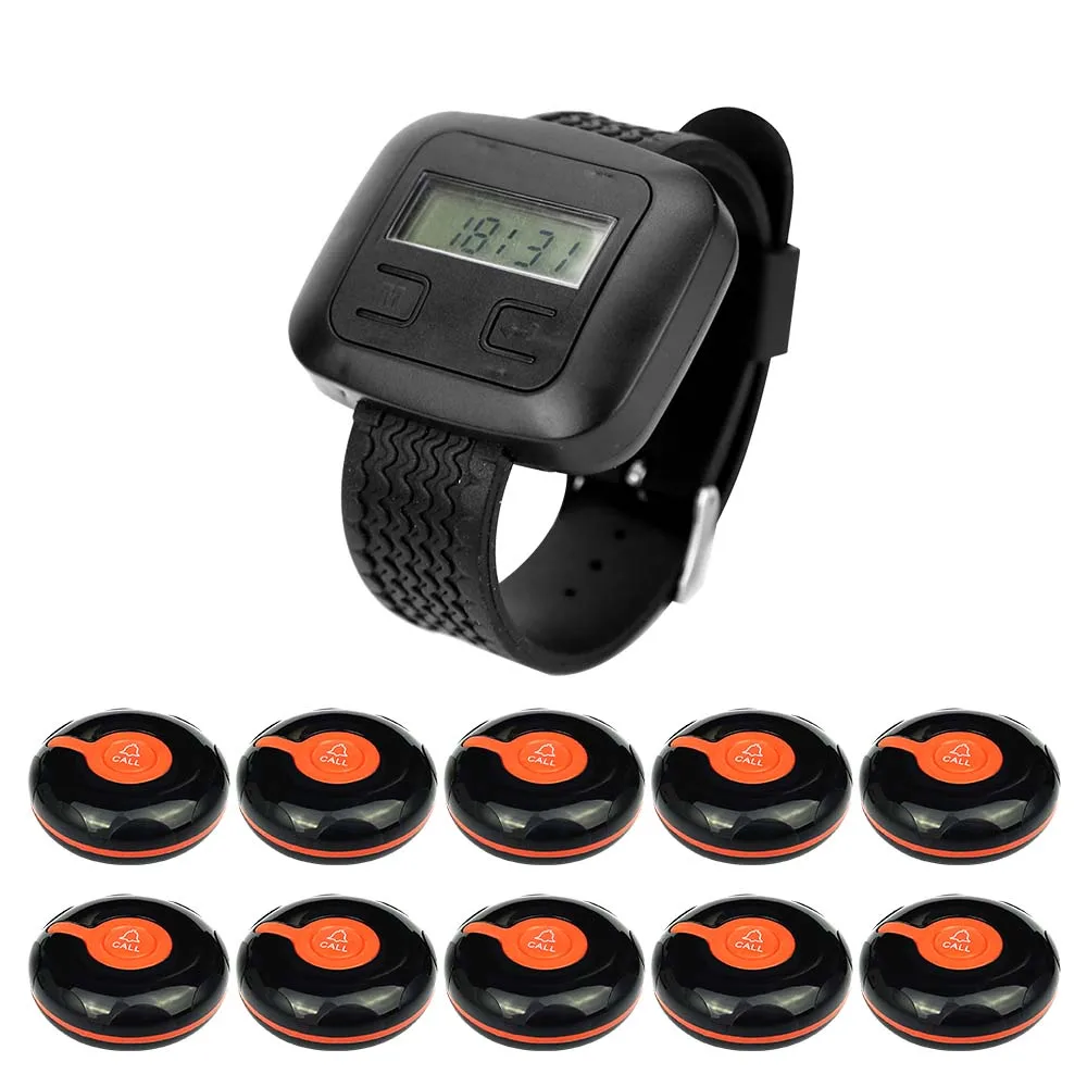 Watch Receiver Wireless Calling System 10 Pcs CTT25 Call Buttons for Restaurant,Office,Cafe Customer Call Waiter Service Bell