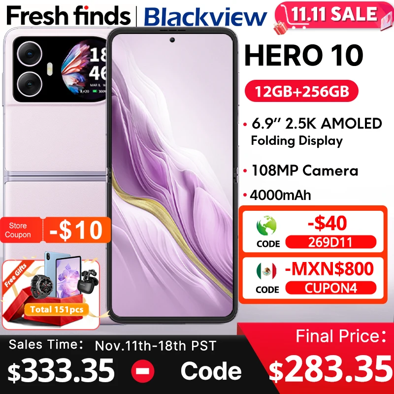 World Premiere Blackview HERO 10 Smartphone12GB+256GB 6.9 inch AMOLED Folding Display 45W Charging MTK Helio G99 108MP Camera