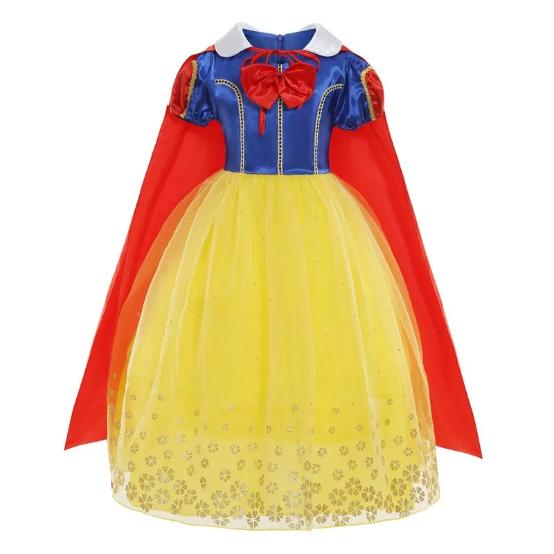 2024 Girl Snow White Dress for Kids Costume with Cloak Halloween Lace Ball Gown Children Party Birthday Bowknot Clothing 2-10Y