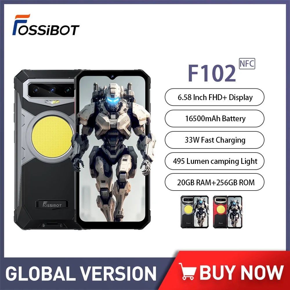 Global Version FOSSiBOT F102 IP68&IP69K Smartphone Android13 6.58" FHD 20GB+256GB 16500mAh 108MP Camping Light 4G Durab