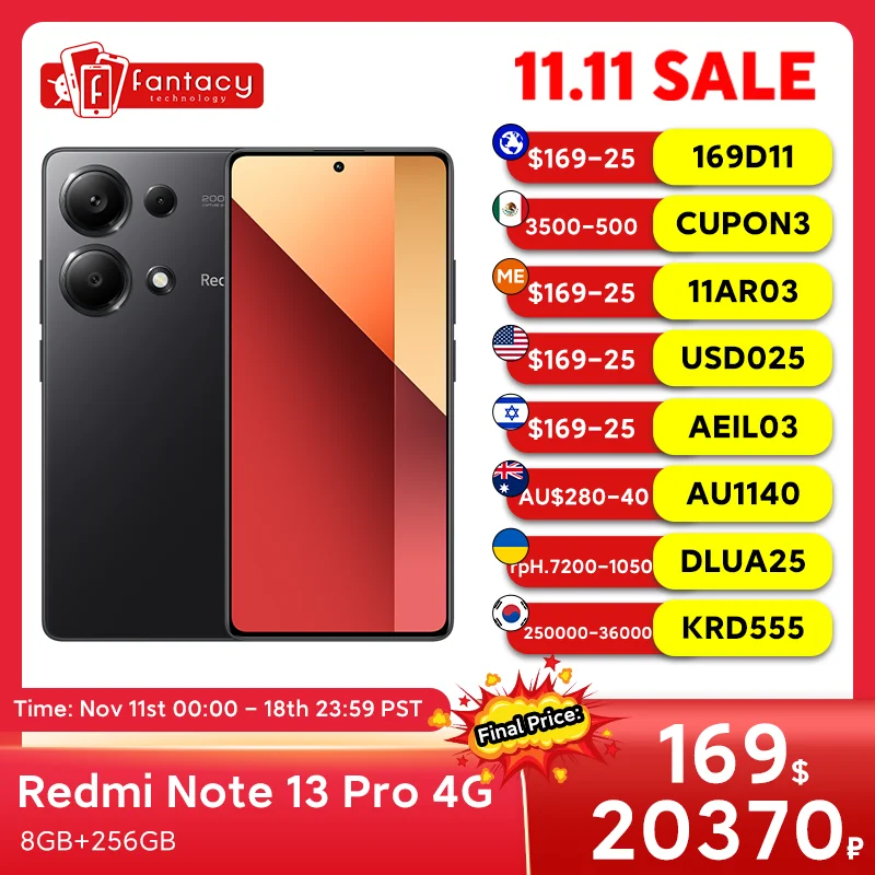 Global Version Xiaomi Redmi Note 13 Pro 4G Helio G99 Ultra 200MP OIS Camera 67W NFC 120Hz AMOLED