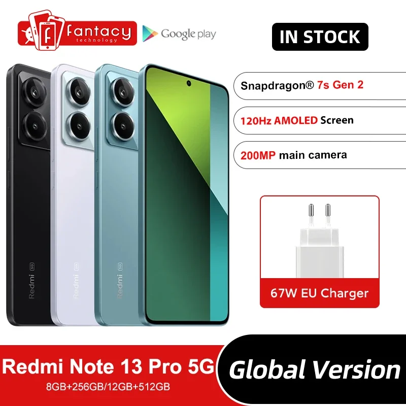 Xiaomi Redmi Note 13 Pro 5G Global Version Snapdragon 7s Gen 2 200MP OIS Camera 67W Turbo Charging 120Hz AMOLED NFC