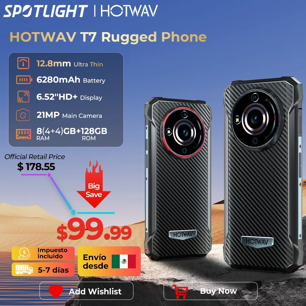 [World Premeire] HOTWAV T7 Rugged Smartphone 6.52'' HD+ Ultra Thin 6280mAh Battery MobilePhone 21MP Rear Android 13 Ce