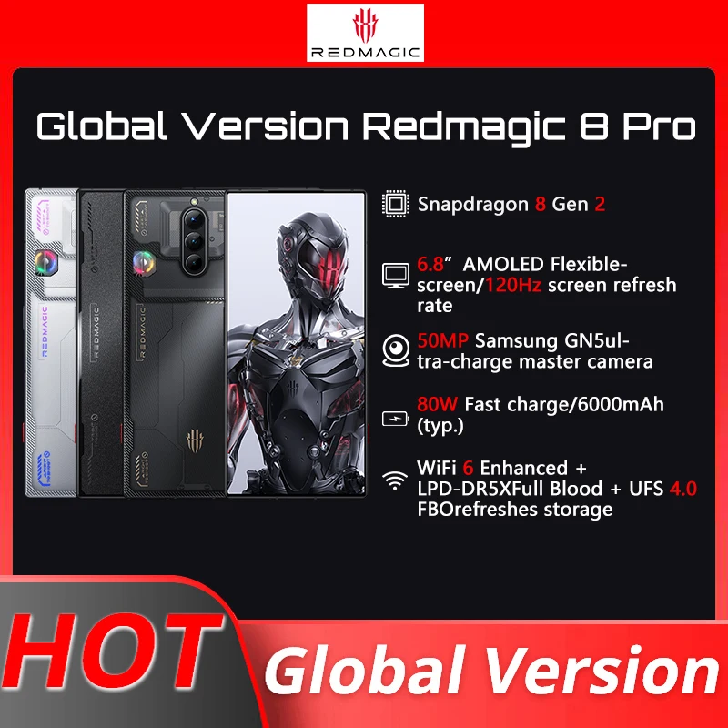 Global Version Redmagic 8 Pro NX729J Snapdragon 8 Gen 2 6.8 inch 120Hz AMOLED 50MP Triple Cameras 65W Fast Charge NFC