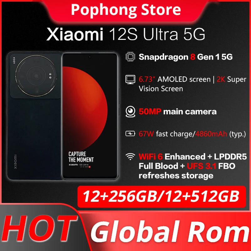 Global Rom Xiaomi 12S Ultra 5G Mobile Phone 6.73 inch 2K AMOLED 120Hz flexible Snapdragon Gen 8+ Octa Core 50MP Triple Cameras