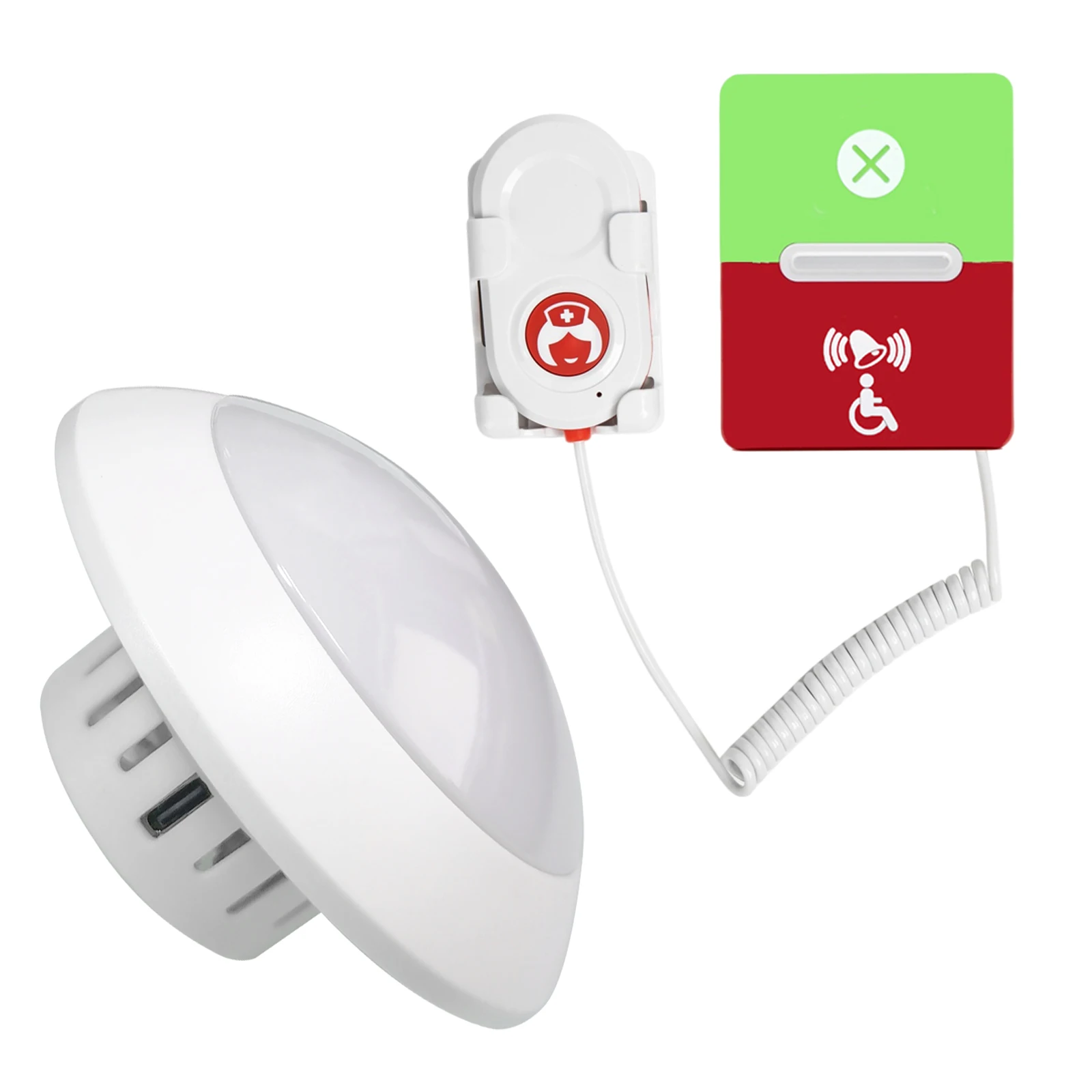 Wireless Caregiver Pager Calling System SOS Alarm Strobe Siren Pull Cord Button for Home Elderly Senior Disabled Toliet Bed