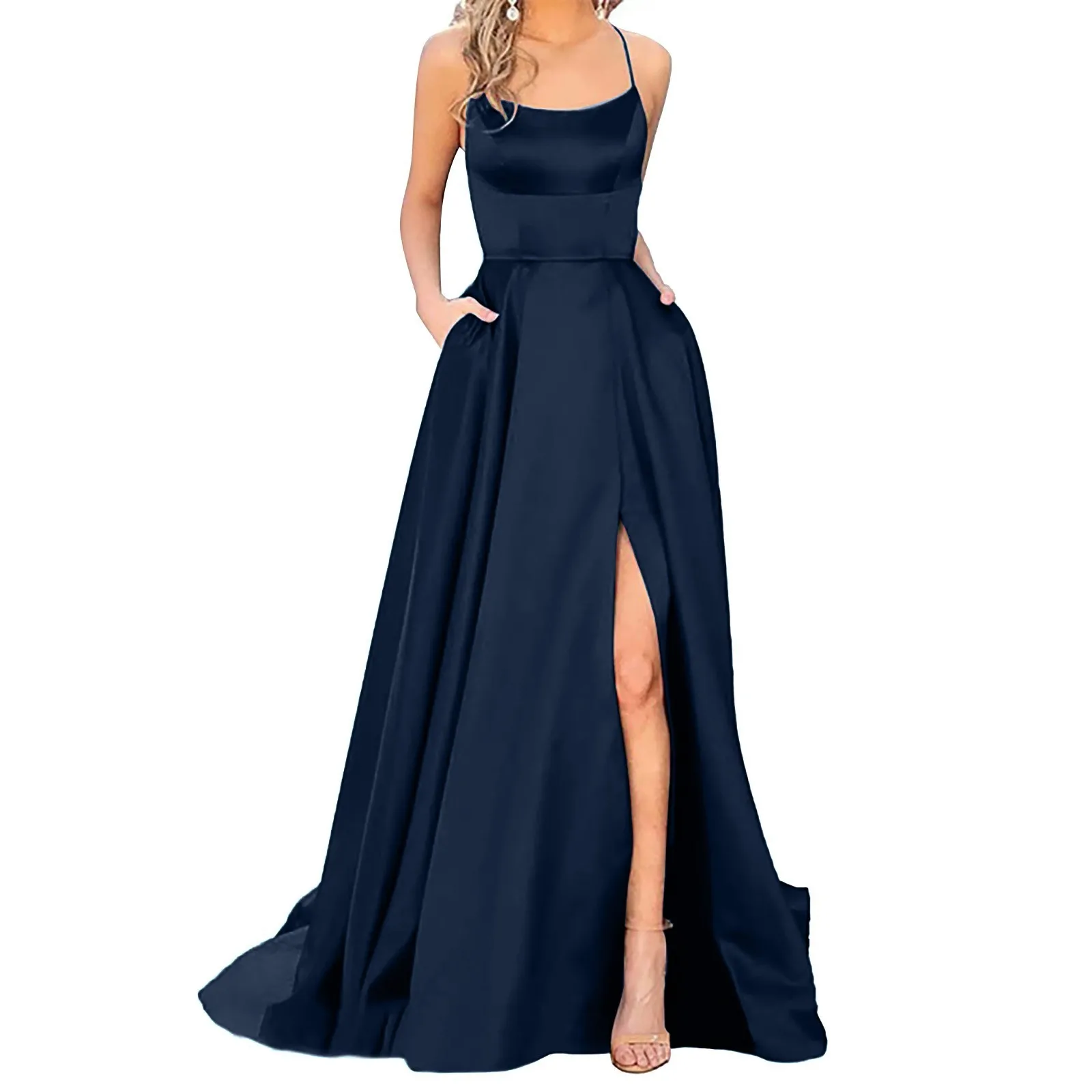 Ladies Backless Long Women'S Dress Crisn Satin Female Elegant Formal Dresses Side Slit Wedding Party Evening Prom Gala Vest