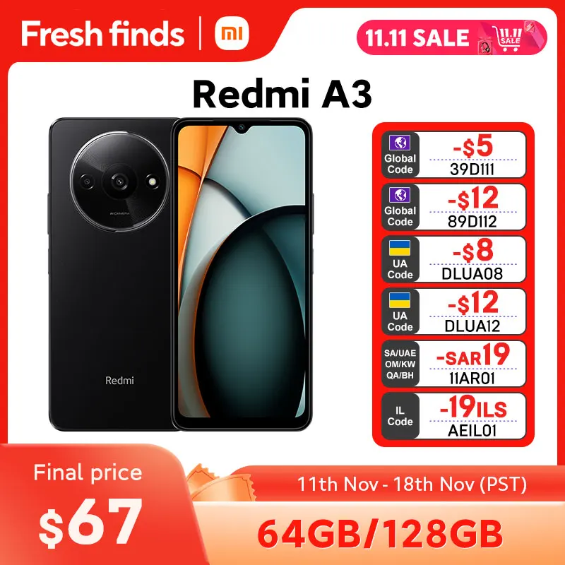 Global Version Xiaomi Redmi A3 Smartphone 64GB / 128GB ROM 6.71" Dot Drop display MediaTek Helio G36 5000mAh Battery 8MP Ca