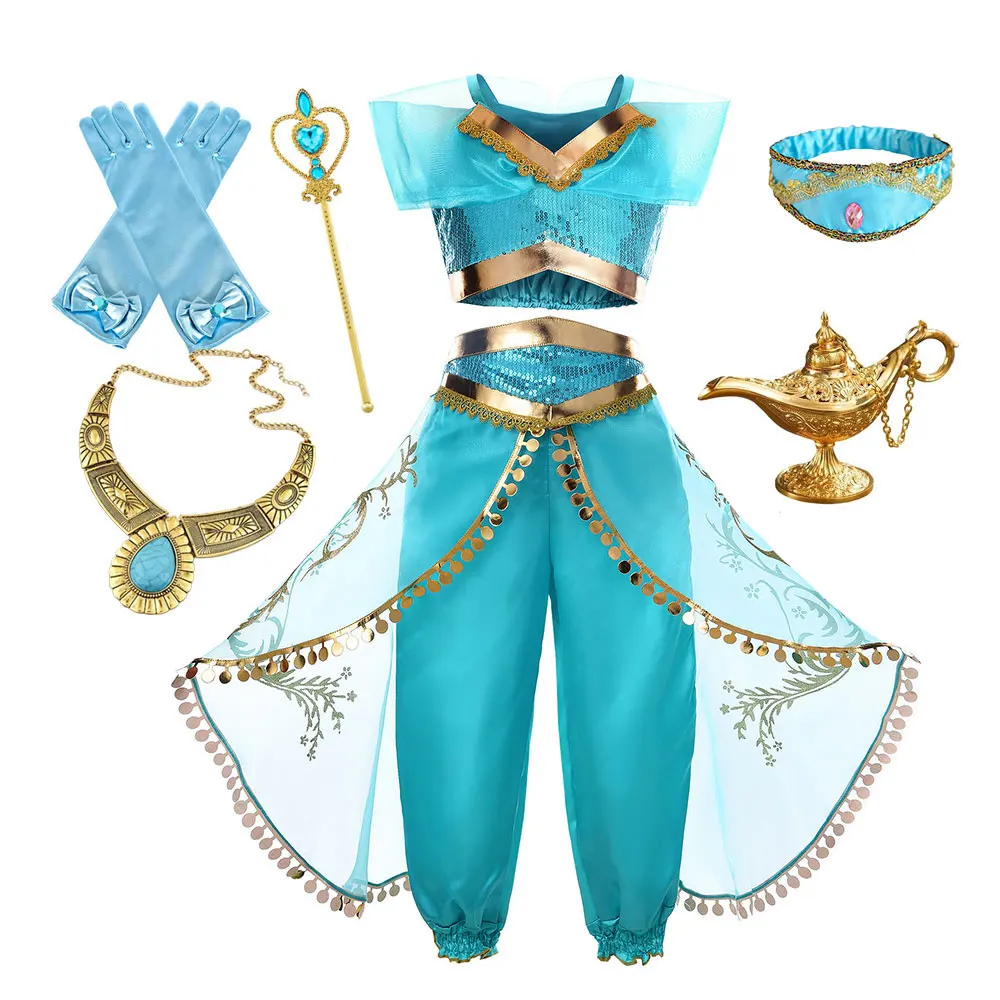 2026 Summer Girl Party Aladdin Girls Princess Dress Fancy Halloween Jasmine Dress Child Festival Purim Cosplay Vestidos Set