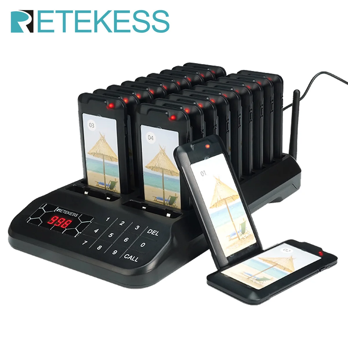 Retekess TD172 Pager For Restaurant Wireless Calling System 20 Vibrators Coaster Buzzer Guest Queuing For Food Truck Cafe Bar