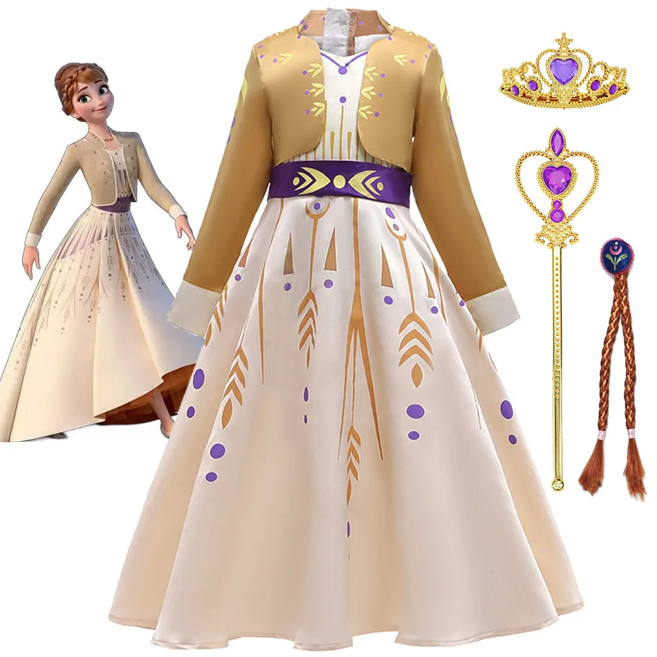 Disney Anna Dress for Girls Frozen 2 Princess Costumes Kids Cosplay Dress Up Birthday Party Halloween Christmas Outfits